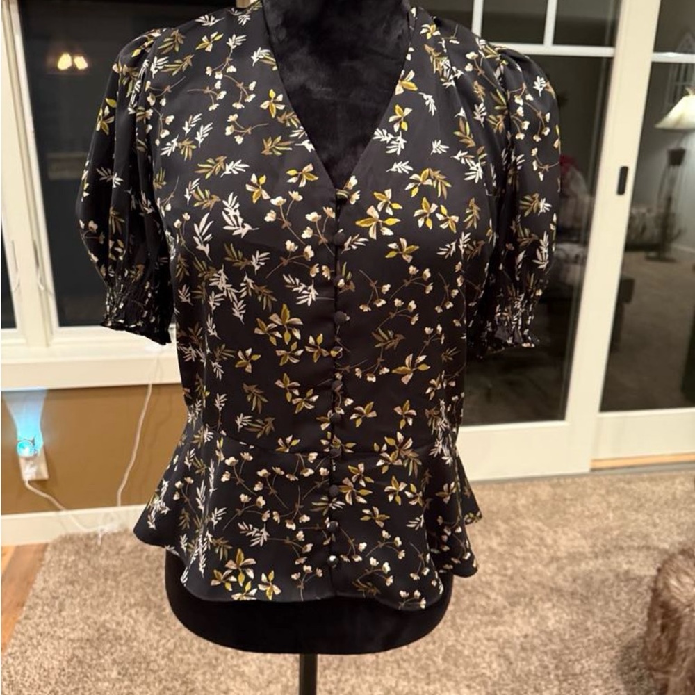 Banana Republic Black Floral Blouse Size Small